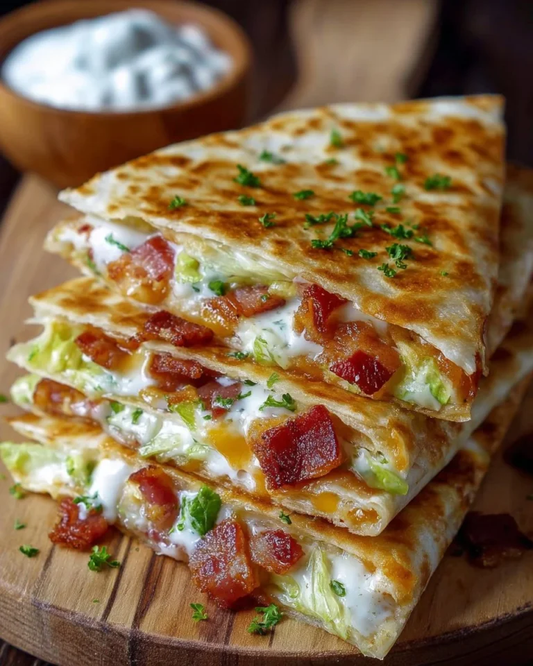 Cheesy bacon ranch quesadilla filled with cheese and savory bacon