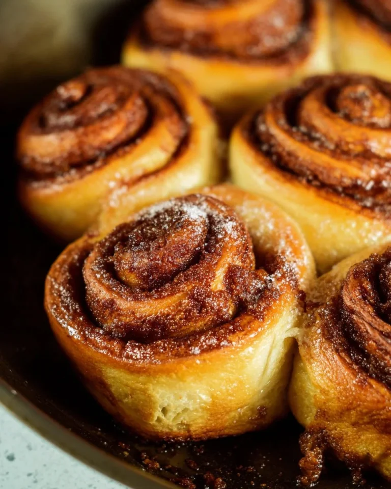 Freshly baked cottage cheese cinnamon rolls with icing on a plate