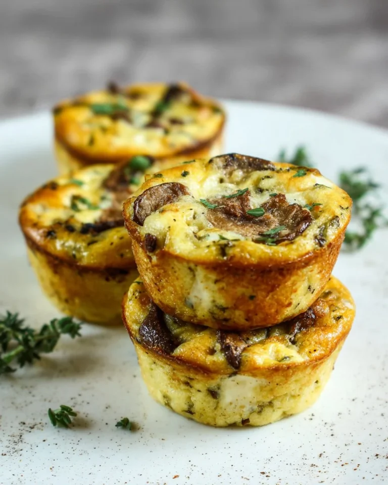 Cottage cheese mushroom Gruyere egg muffins in a baking dish.