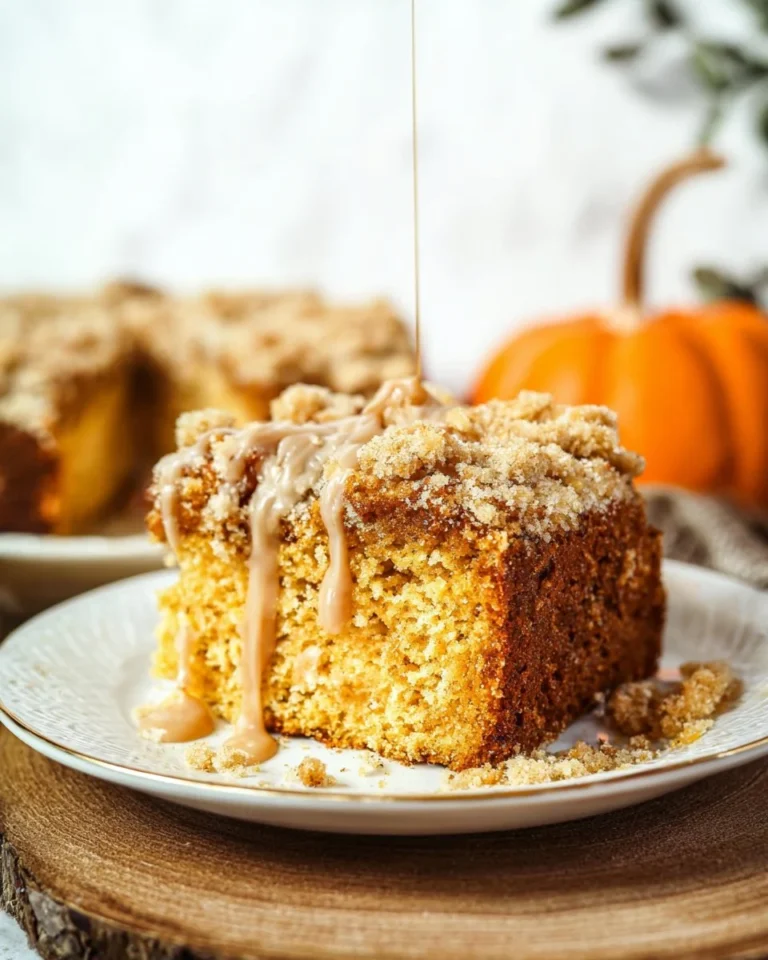 Cottage cheese pumpkin coffee cake served with coffee in a cozy kitchen setting.