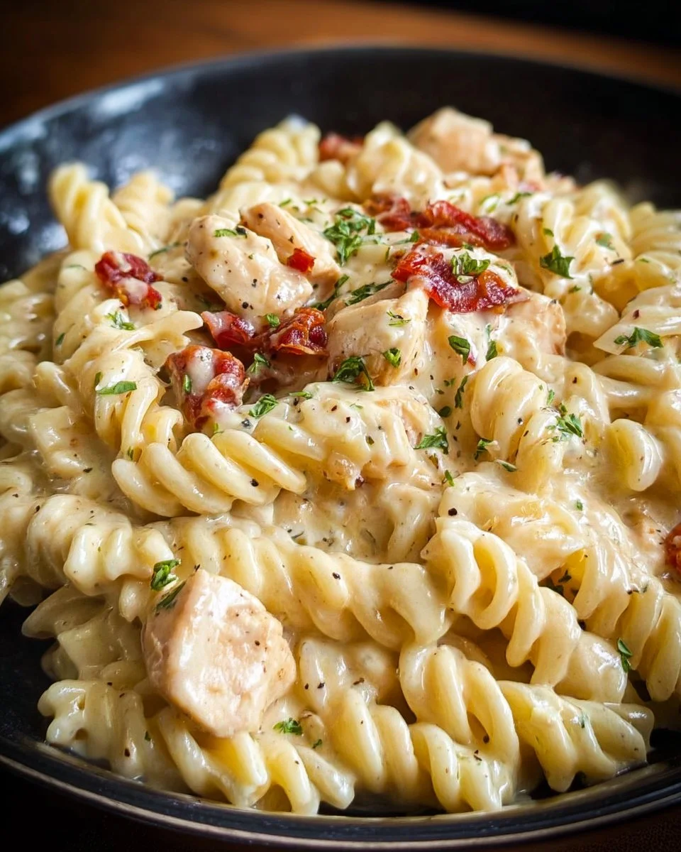 Creamy pepper jack pasta dish served in a bowl with fresh herbs