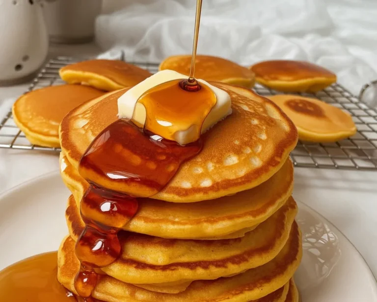 Healthy Pumpkin Cottage Cheese Pancakes topped with maple syrup and spices