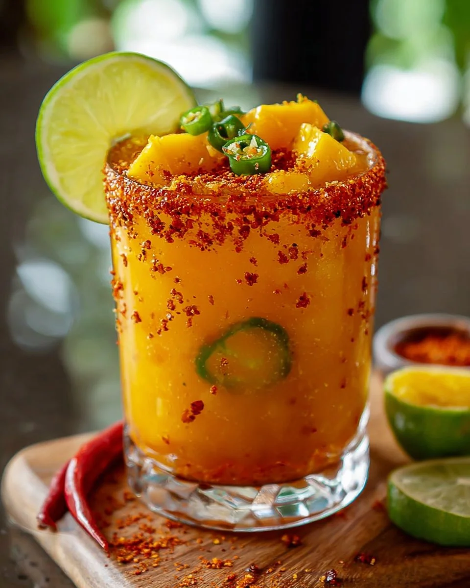 Refreshing Mangonada Mocktail with mango and chamoy served in a vibrant glass