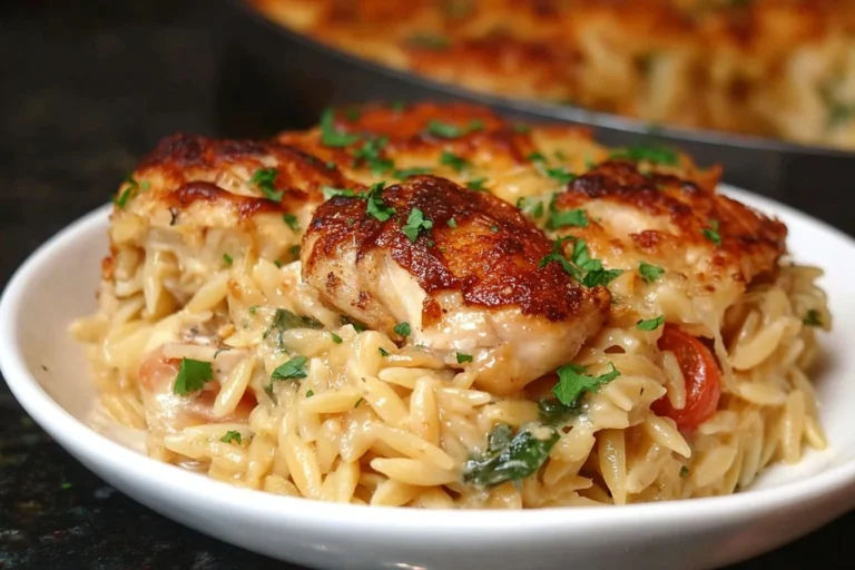 Delicious Monterey Chicken One Pan Orzo served in a vibrant dish with fresh ingredients.