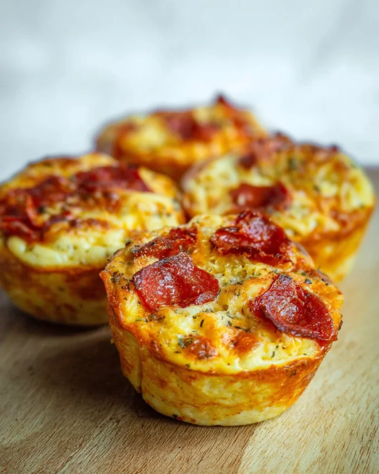 Pepperoni pizza cottage cheese egg muffins served on a plate