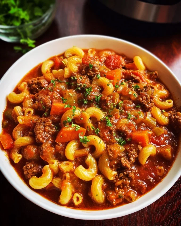 Delicious Slow Cooker American Goulash served in a bowl