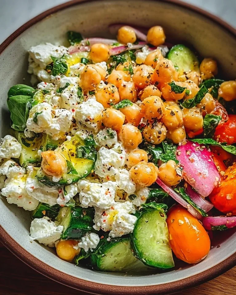 Cottage Cheese and Chickpea Power Salad in a bowl