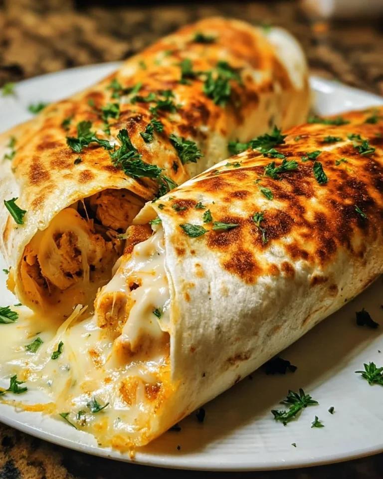 Cheesy garlic chicken wraps filled with melted cheese and savory garlic