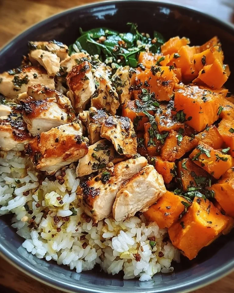 Delicious Chicken and Sweet Potato Rice Bowl with vibrant ingredients