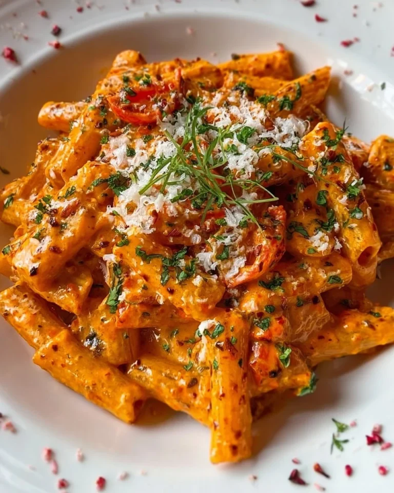 Creamy Tomato Garlic Pasta served in a bowl with fresh basil garnish.