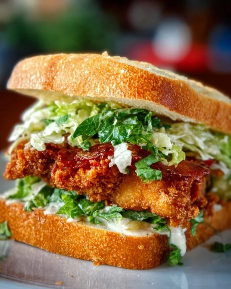 Crispy chicken caesar sandwich garnished with lettuce and parmesan cheese on a table.