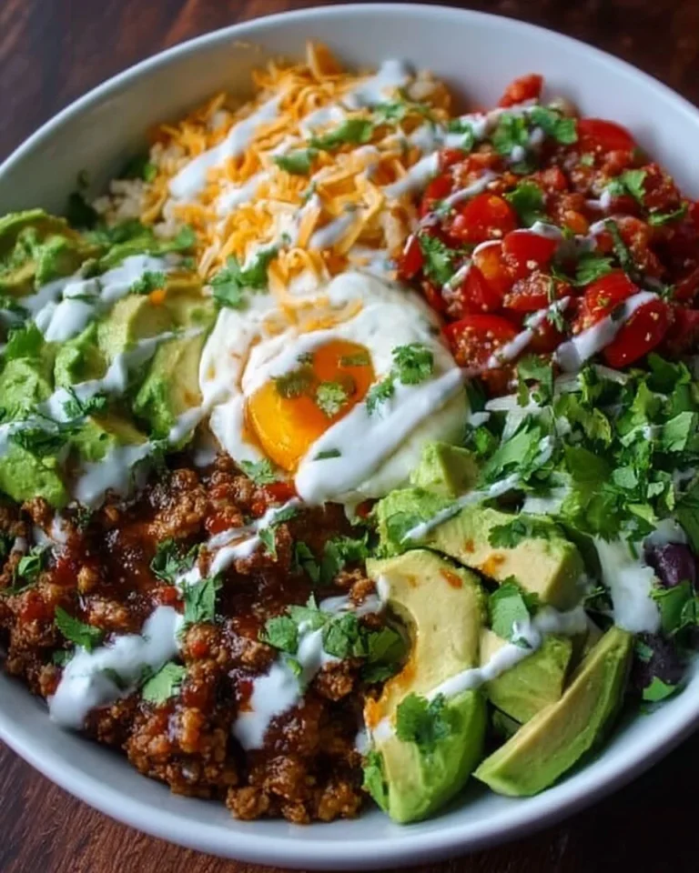 Delicious low carb burrito bowl loaded with fresh ingredients