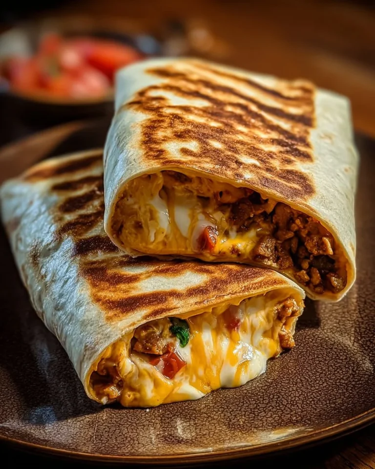 Delicious grilled cheese burrito filled with melted cheese and crispy edges