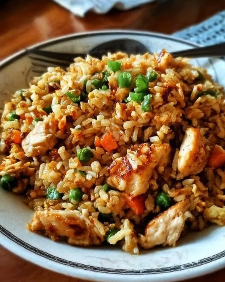 High protein crispy garlic chicken fried rice dish with herbs and spices