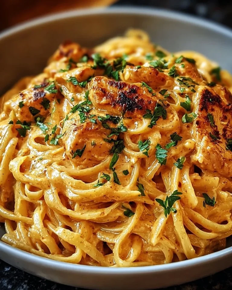 Cowboy Butter Chicken Linguine dish garnished with herbs on a plate
