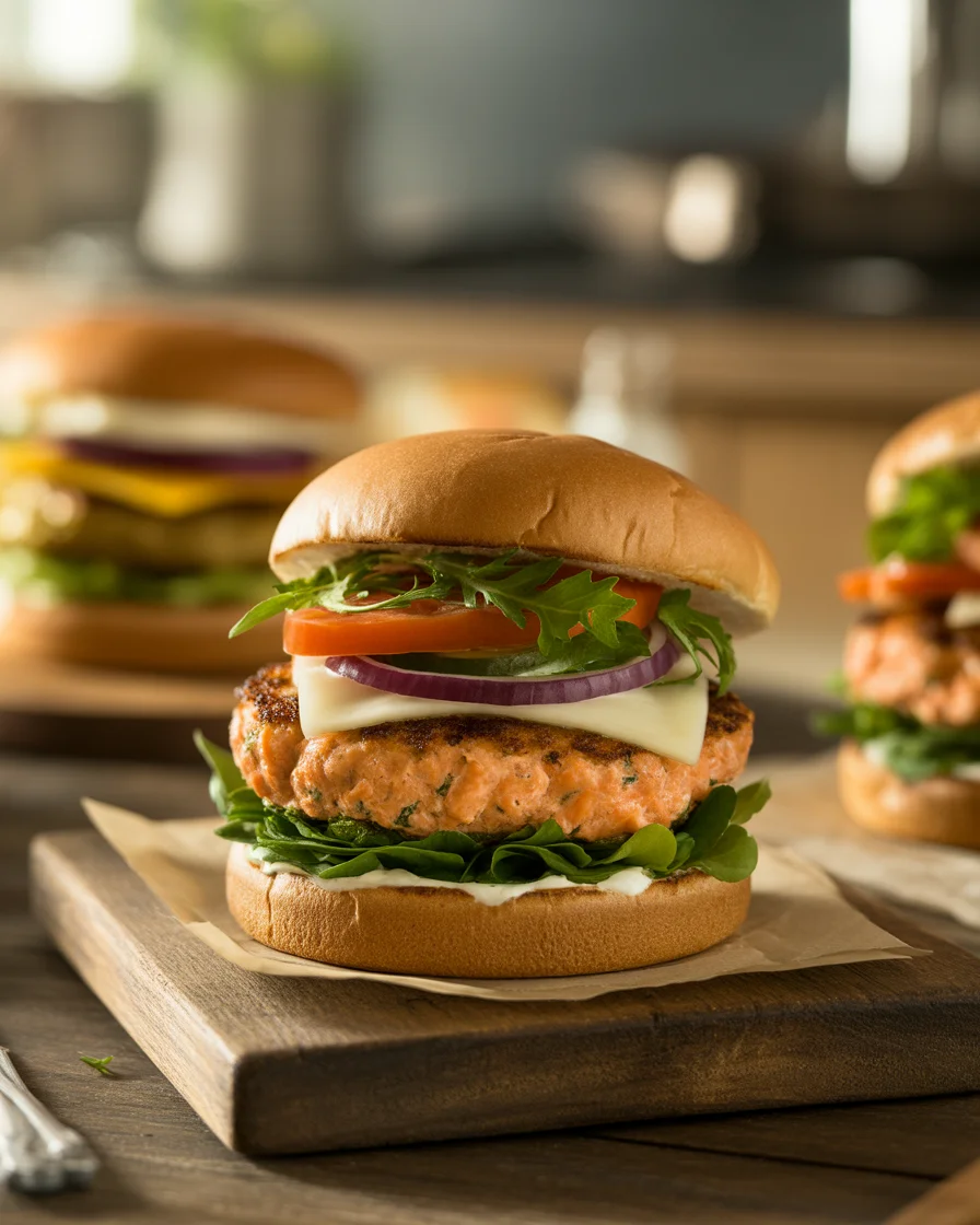 Yummy Salmon Burgers with Slaw