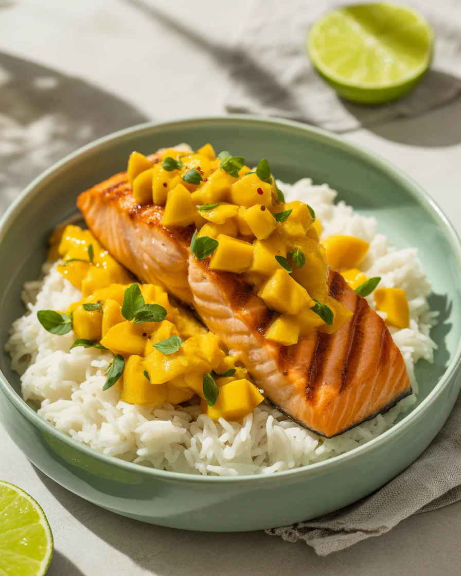 Savory BBQ Salmon Bowls with Mango Avocado Salsa Bliss