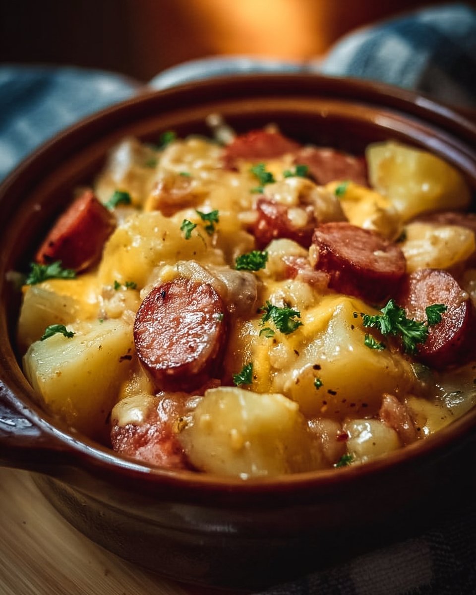 Crockpot Cheesy Potatoes and Kielbasa