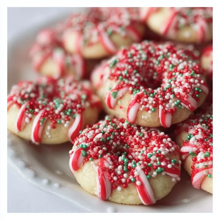 Delicious Candy Cane Shortbread Cookies topped with crushed peppermint
