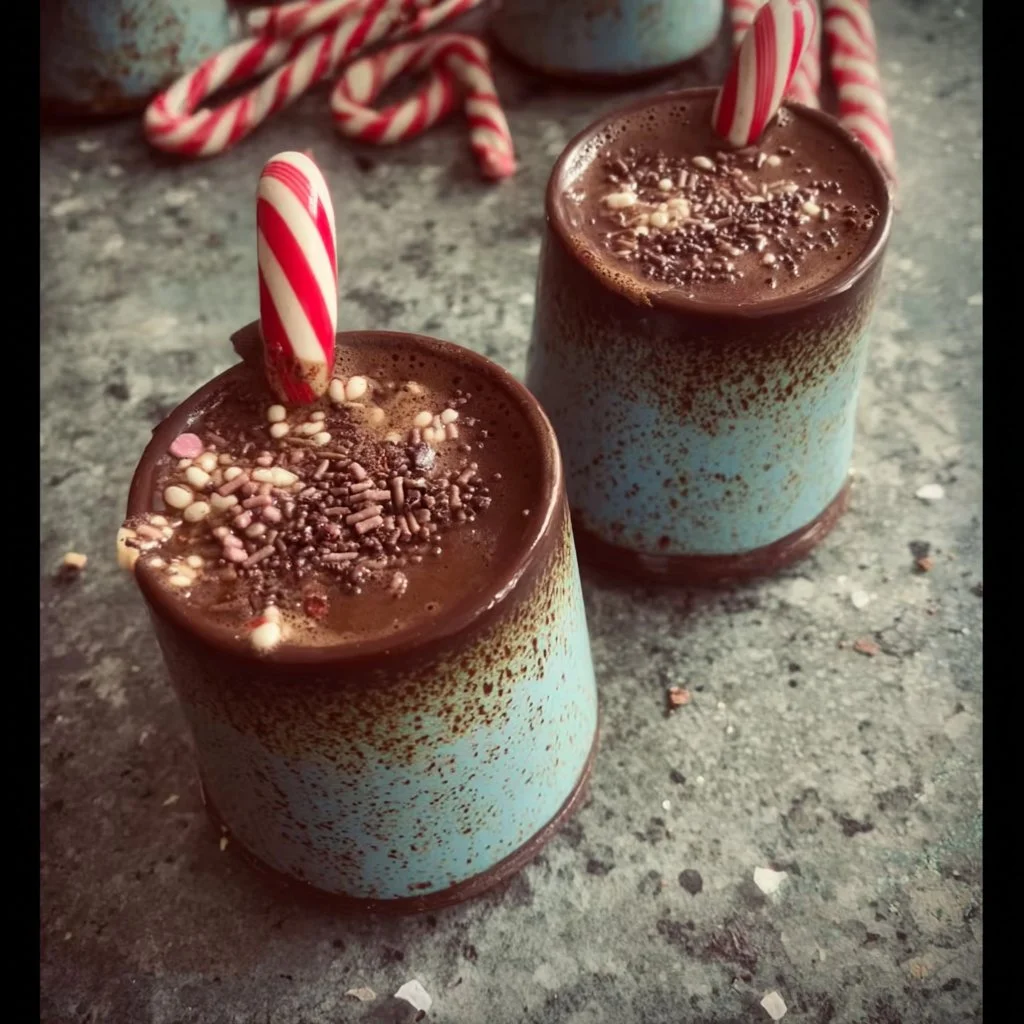Delicious chocolate hot cups topped with whipped cream and chocolate sprinkles