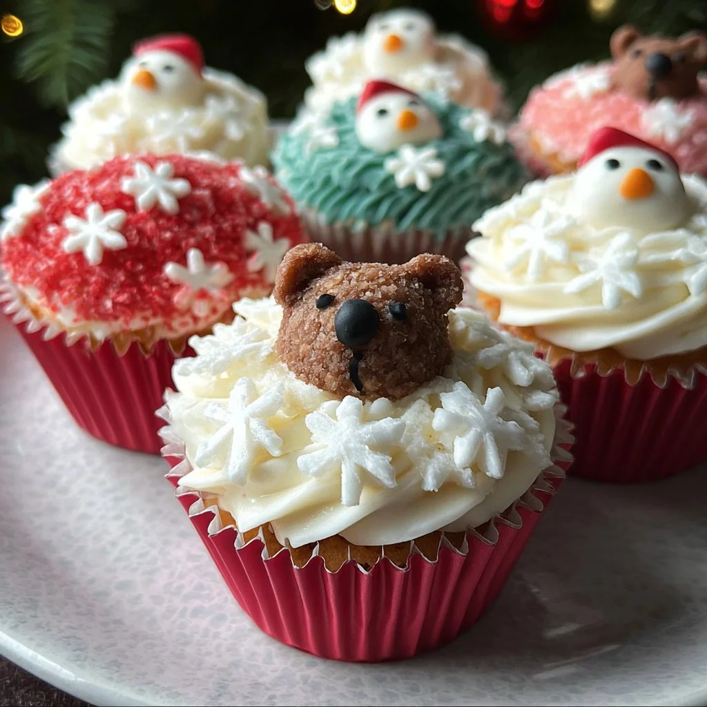 Deliciously decorated Christmas Cupcakes with festive toppings