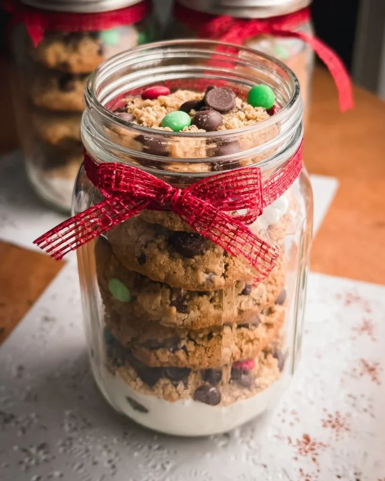 Delicious cookie mix in a jar ready to bake cookies.