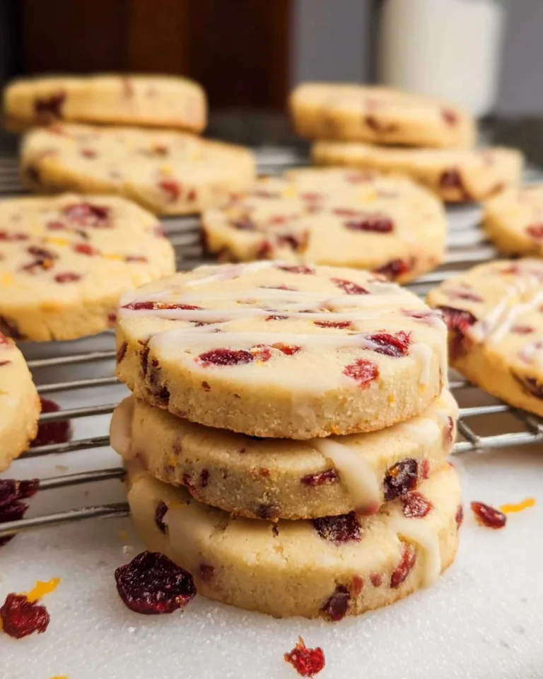 Cranberry Orange Shortbread Cookies on a plate with festive decorations