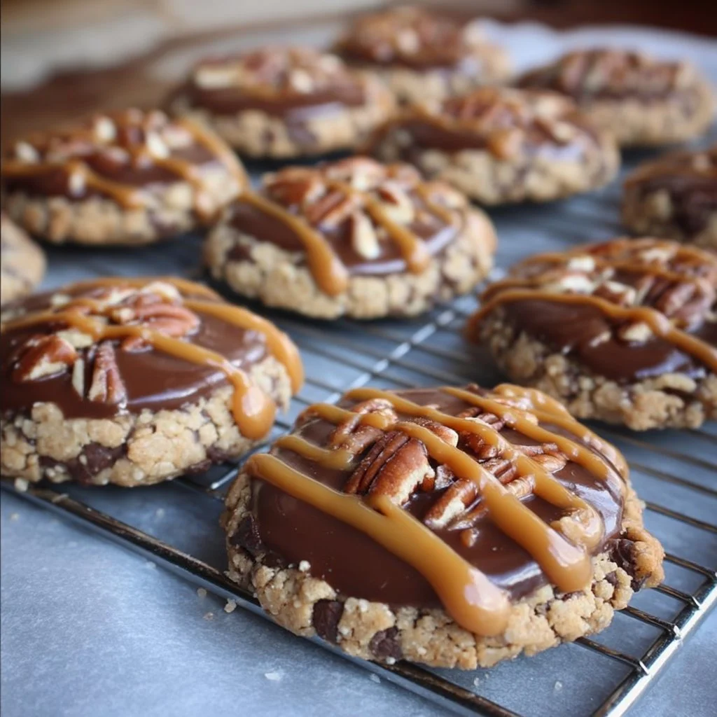 Delicious homemade turtle cookies with caramel, chocolate, and nuts