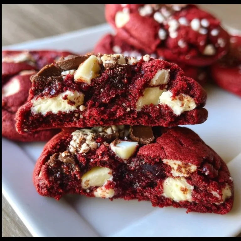Freshly baked Levain Bakery-style red velvet cookies on a cooling rack