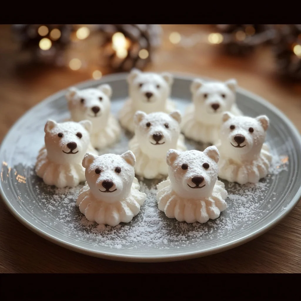 Cute Polar Bear Meringue Kisses for festive celebrations and winter treats