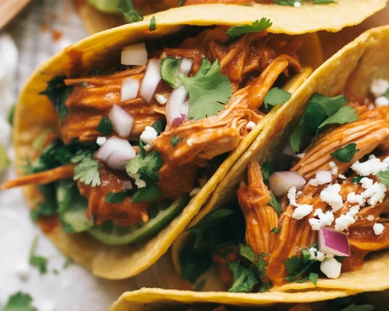 Delicious Chicken Tinga Tacos served on a plate with fresh toppings.