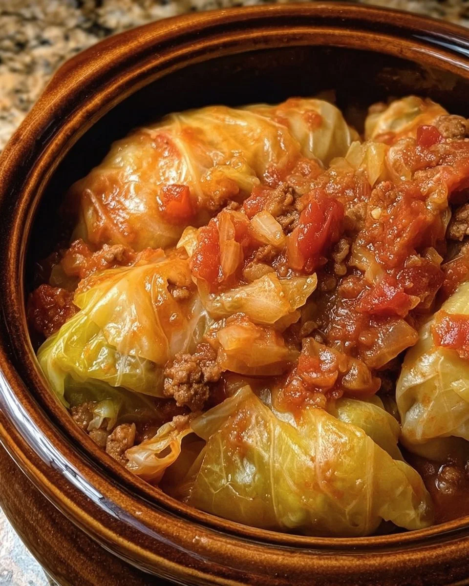 Delicious Slow Cooker Unstuffed Cabbage Rolls served in a bowl