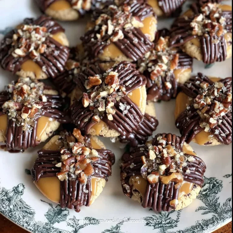 Delicious Turtle Thumbprint Cookies drizzled with chocolate and caramel