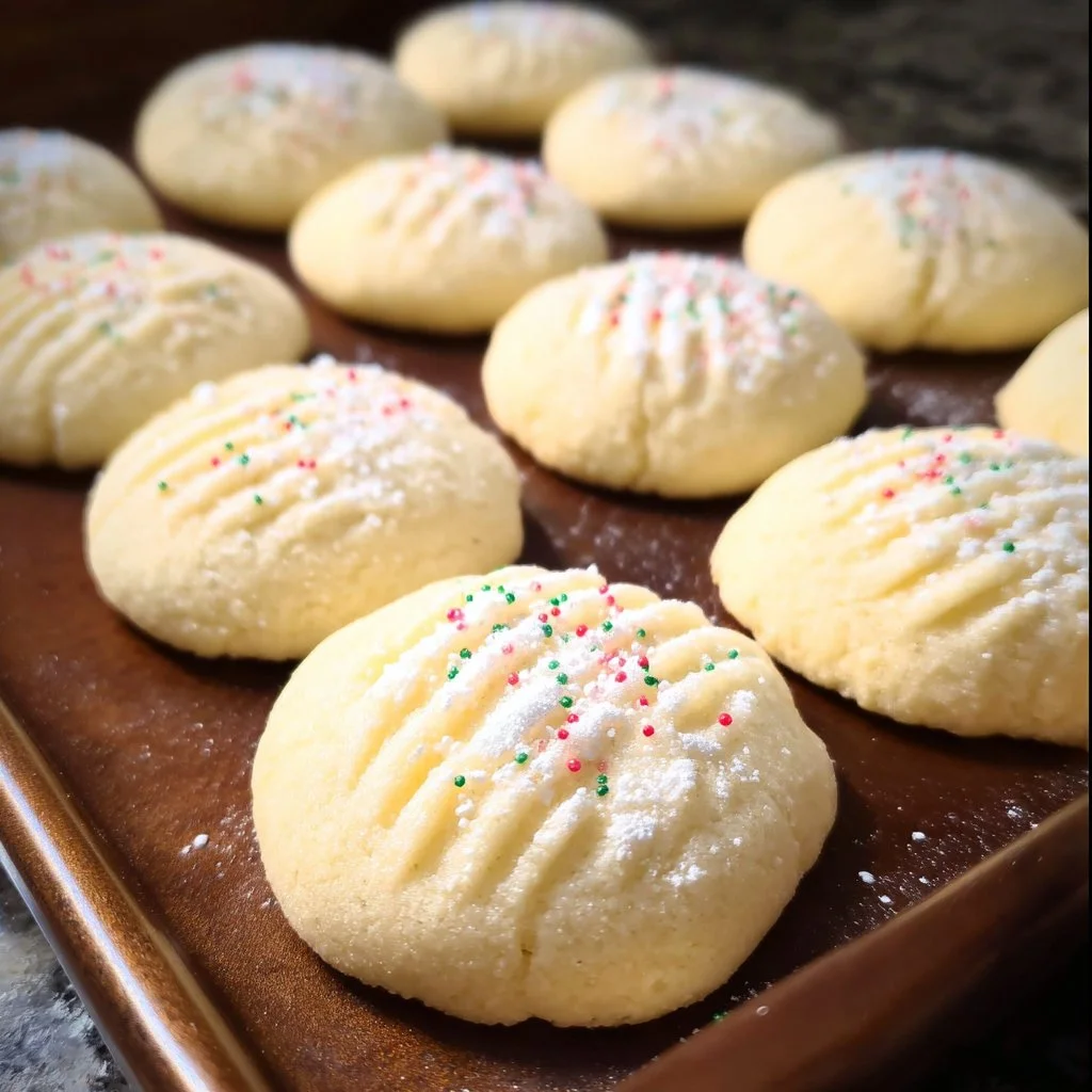 Delicious whipped shortbread cookies on a plate, perfect for desserts.