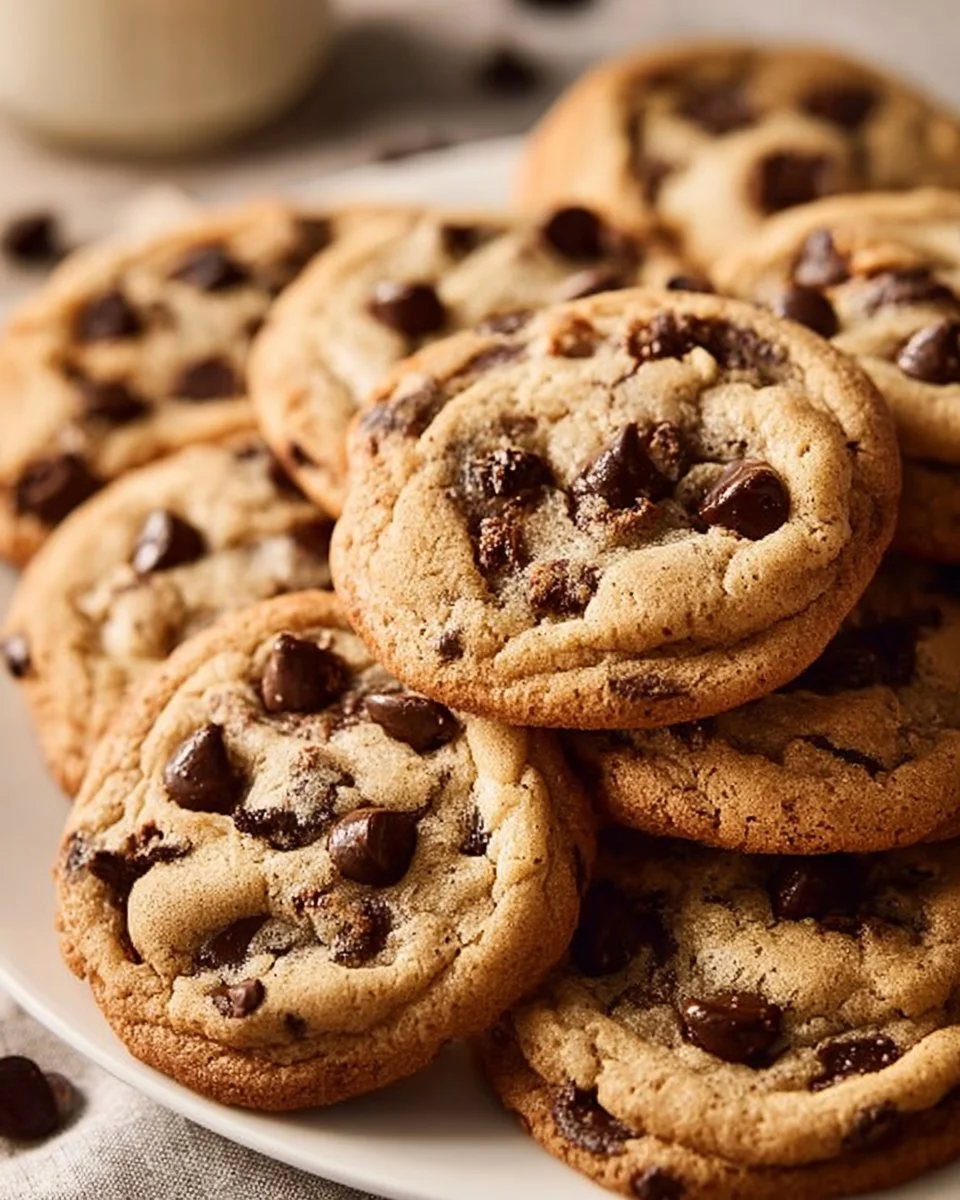 Bakery style chocolate chip cookies fresh out of the oven, golden and chewy.