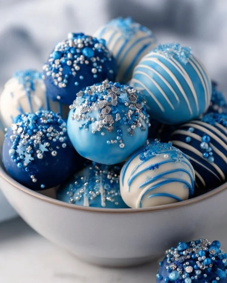 Delicious blue Christmas truffles decorated for holiday celebrations