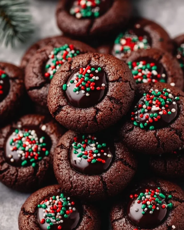 Delicious chocolate thumbprint cookies topped with chocolate ganache