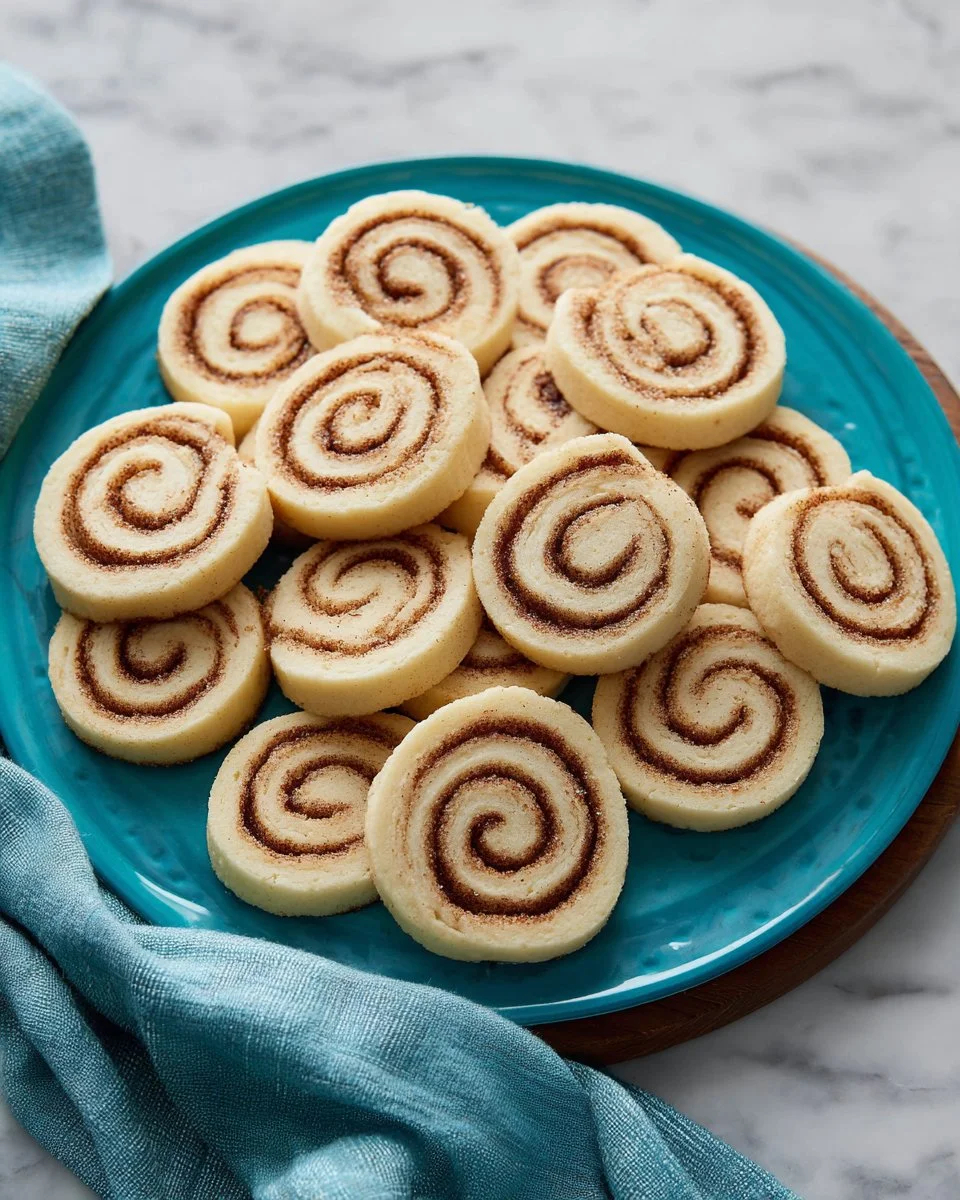 Freshly baked cinnamon roll cookies with icing on a cooling rack.