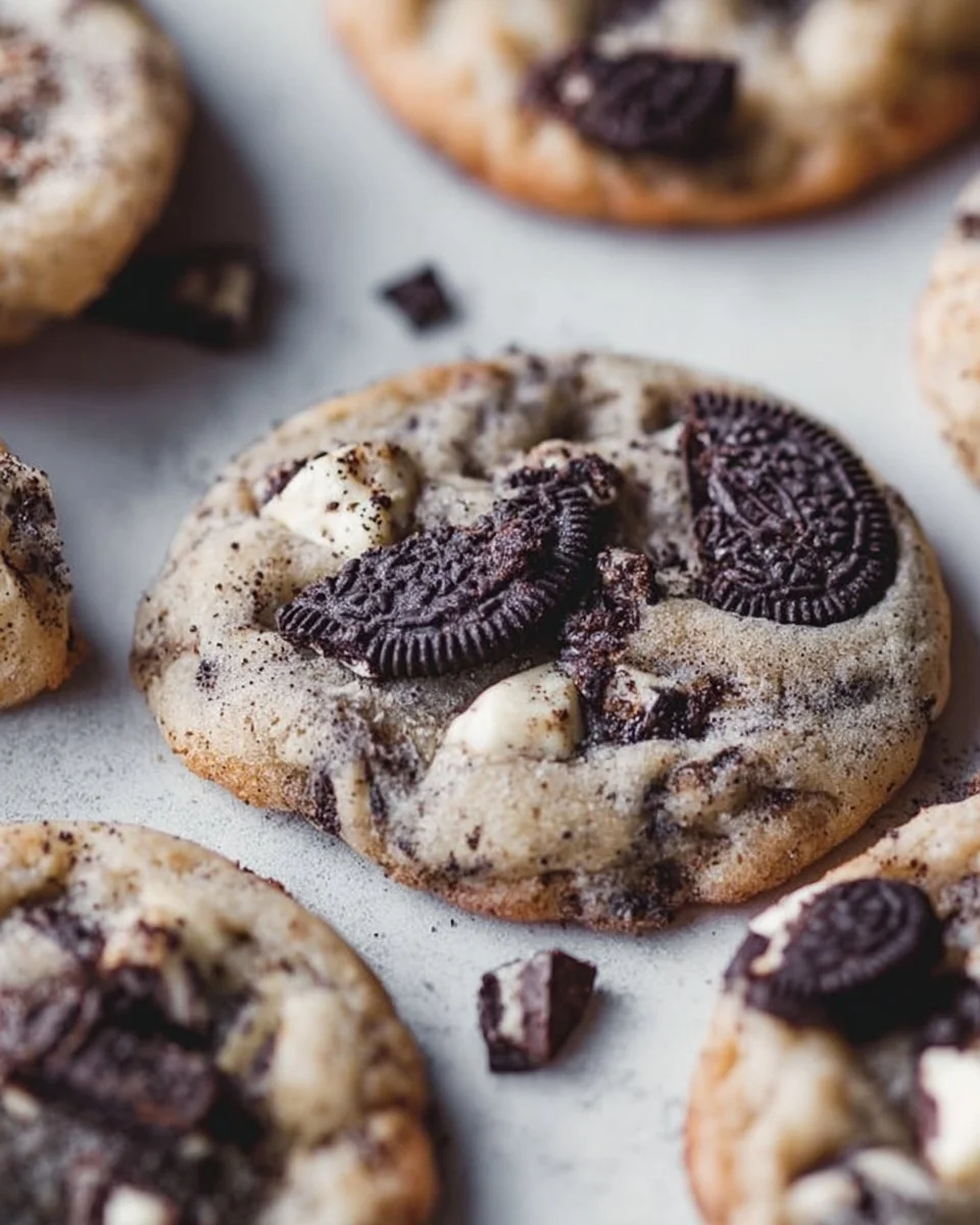 Delicious homemade Cookies and Cream Cookies on a cooling rack.