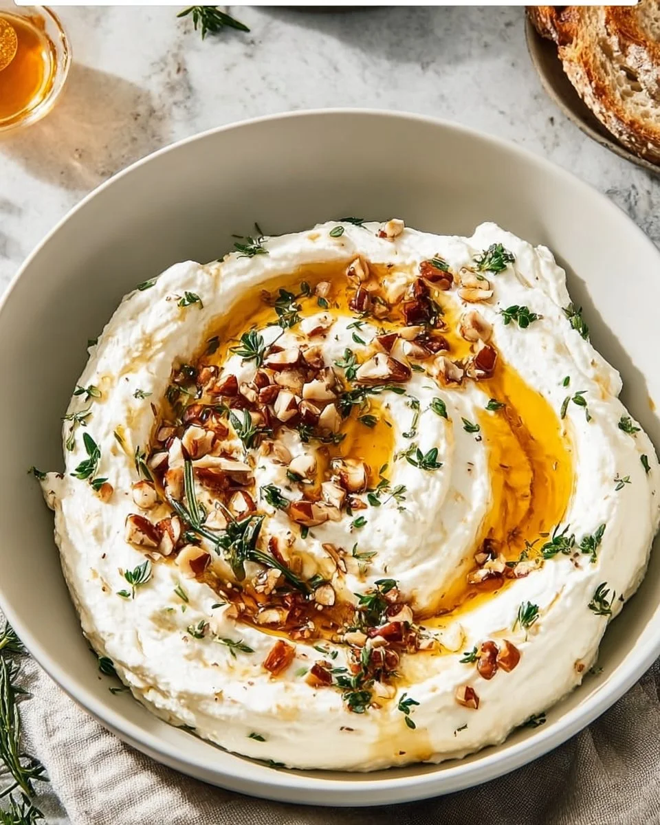 Delicious ricotta dip with hot honey served in a colorful bowl