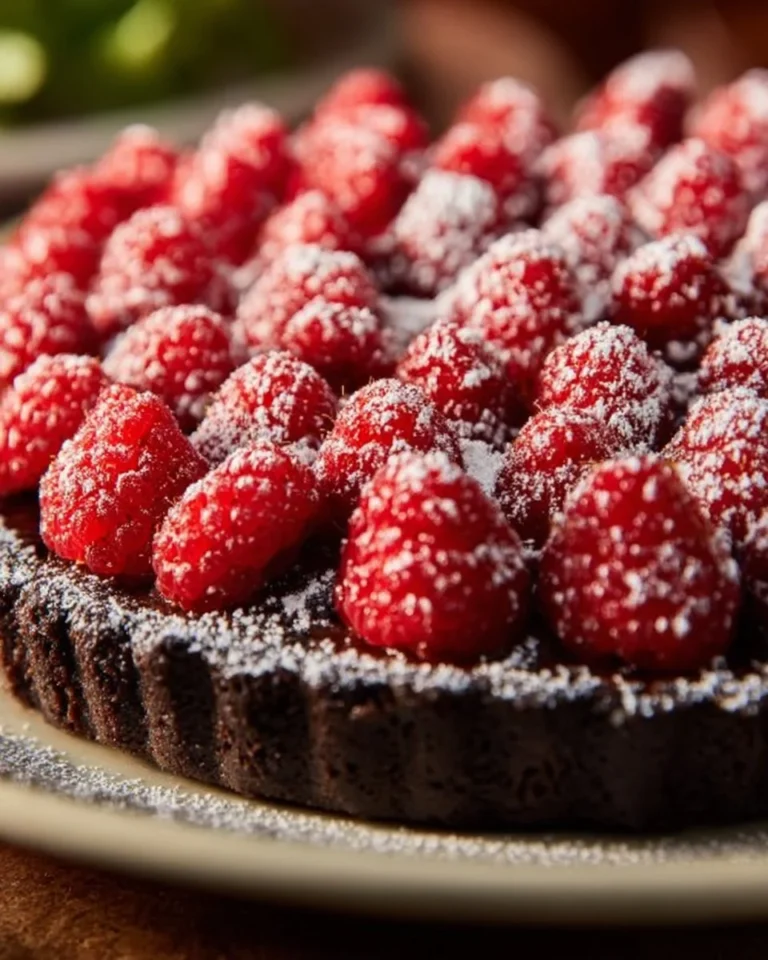 Delicious easy chocolate raspberry tart with fresh berries and rich chocolate filling