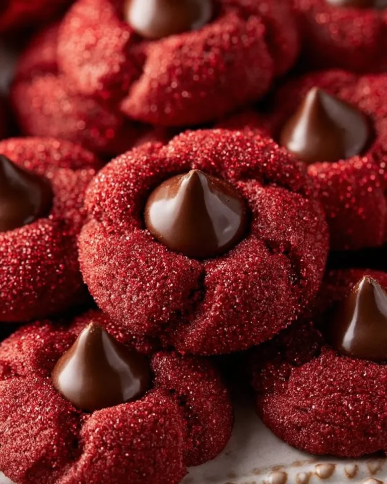 Hershey's Red Velvet Blossoms cookies with Hershey's kisses on top