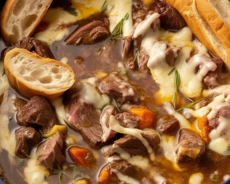 Slow Cooker French Onion Pot Roast with tender beef and caramelized onions