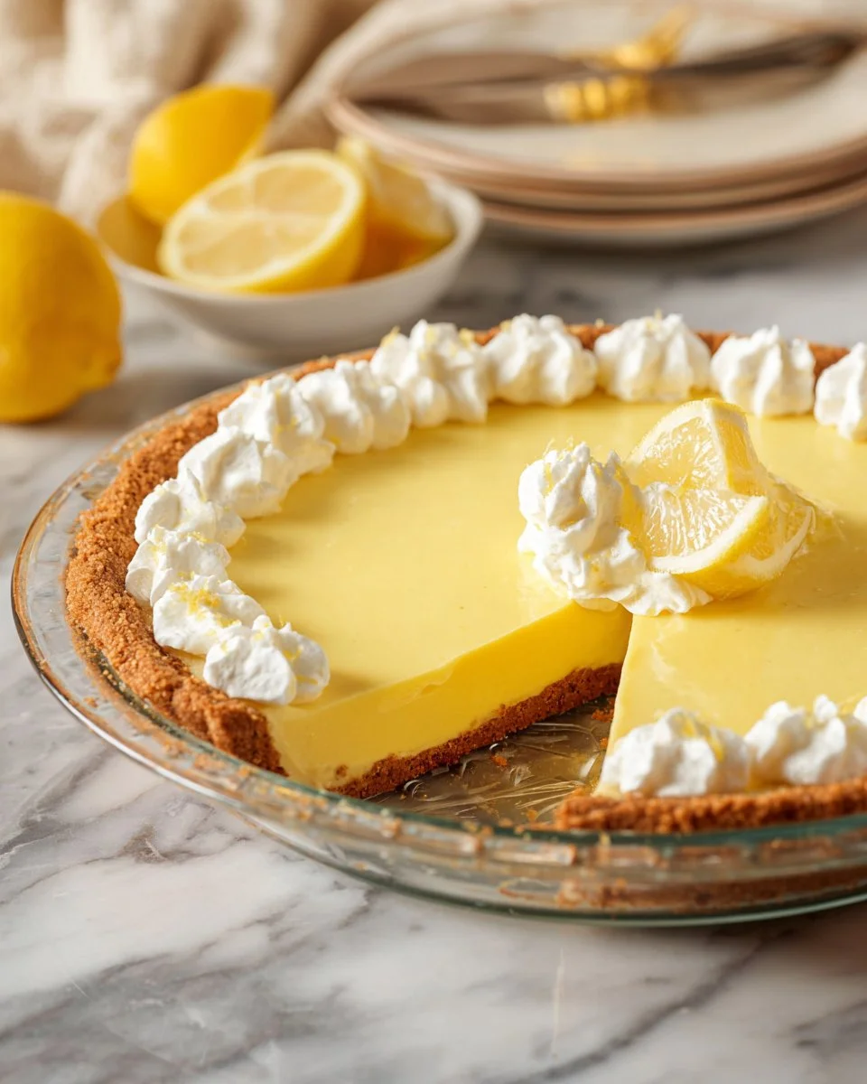 Delicious slice of Lemon Icebox Pie topped with whipped cream and lemon zest