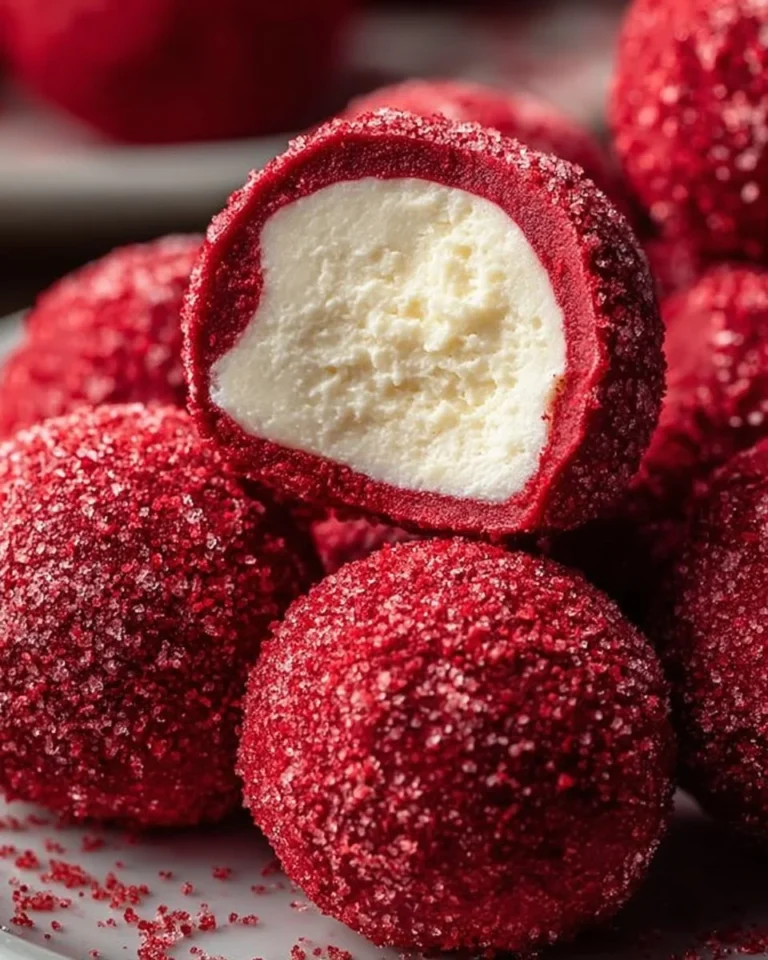 No-Bake Strawberry Velvet Cheesecake Truffles plated and garnished with strawberries