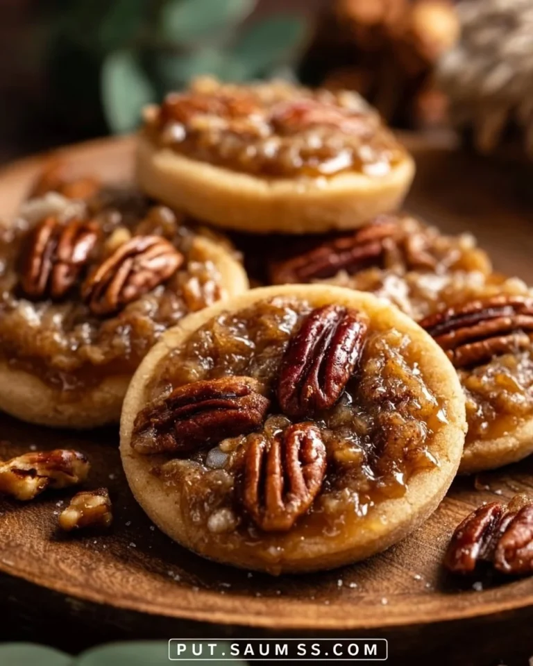 Plate of delicious pecan pie cookies with pecans on top