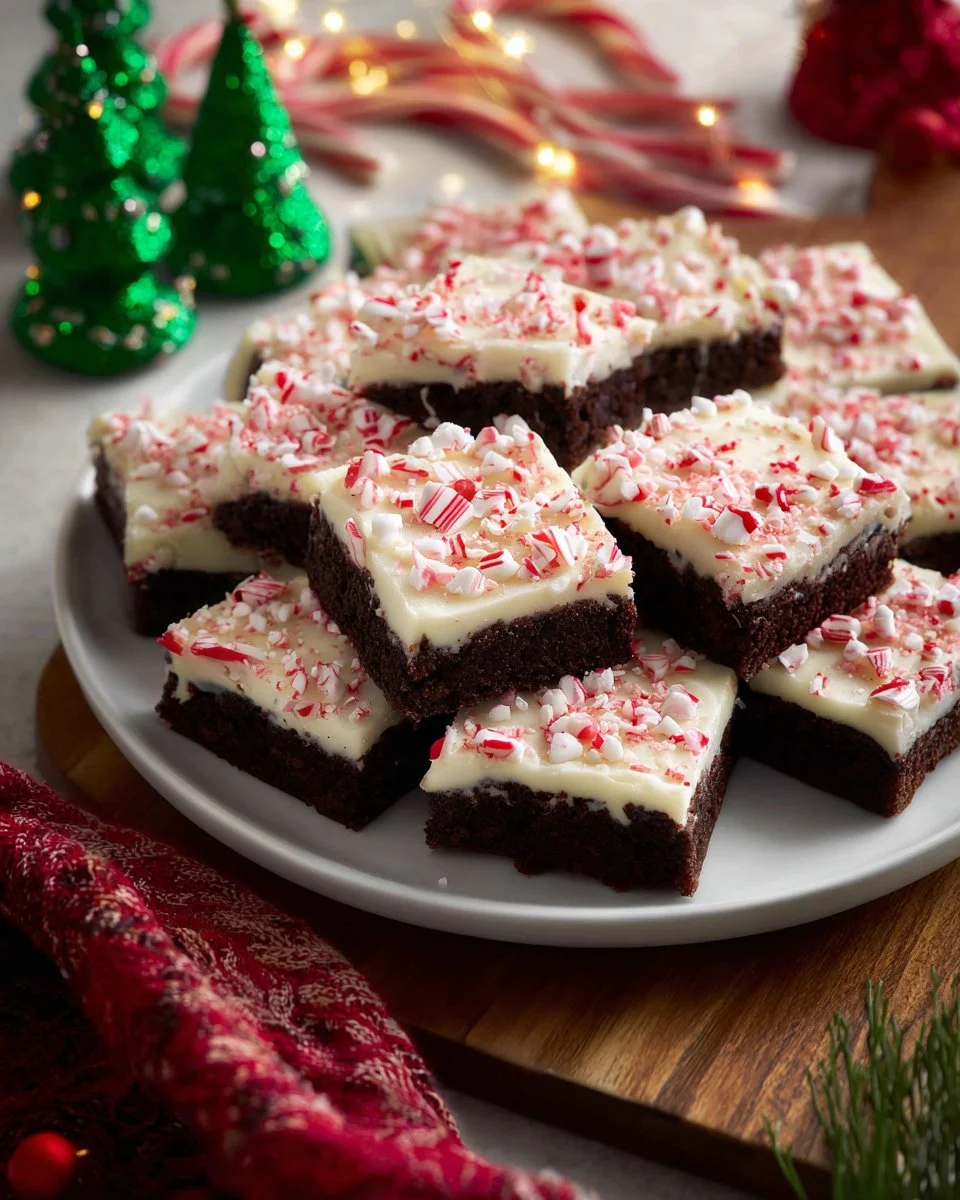 Delicious peppermint brownies topped with chocolate and festive sprinkles