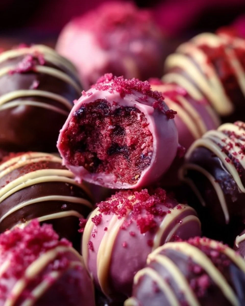 Delicious Raspberry Cream Cheese Truffles on a decorative plate