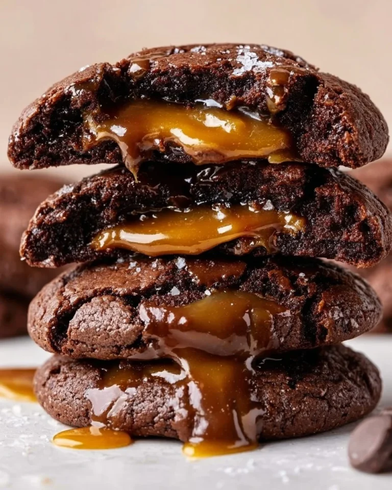 Delicious salted caramel chocolate cookies with a rich texture and sweet-salty flavors.