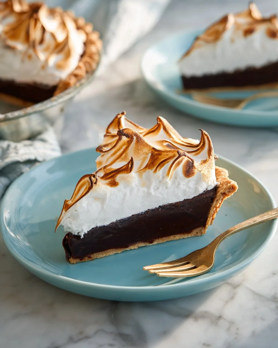 Delicious S'mores Pie topped with chocolate and marshmallows on a graham cracker crust